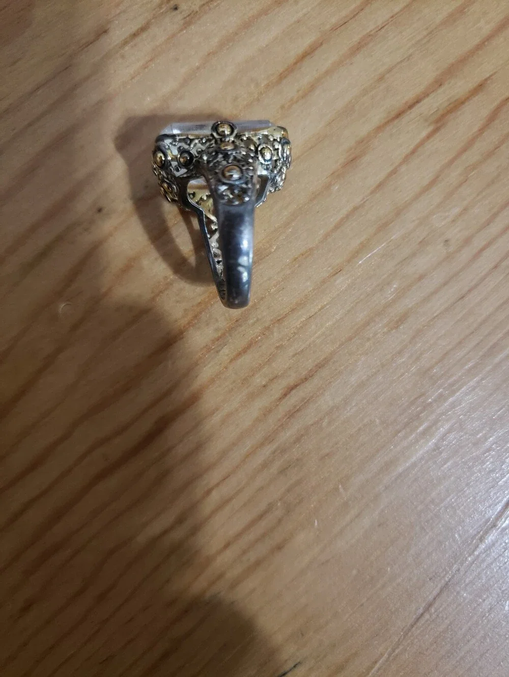Vintage-Style Clear Crystal Ring with Gold Accents